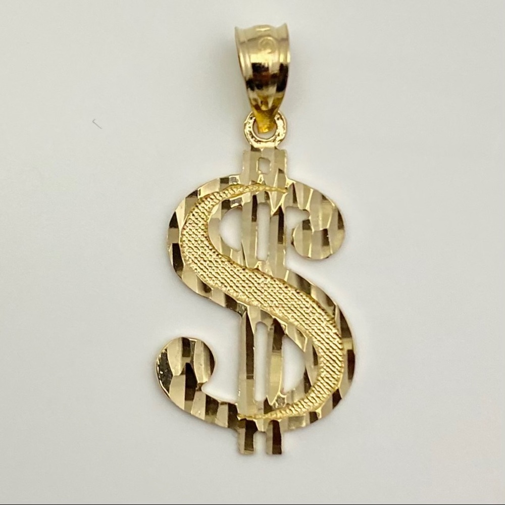 Solid 14K Gold Dollar Money Sign Pendant Charm